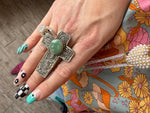 Tibetan Carved Cross Turquoise Ring