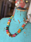 “Golden Confetti Bead Necklace” by Jennifer Thames Originals)