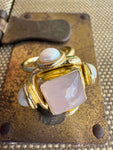 Jennifer Thames Square Rose Quartz + Pearl Ring