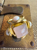Jennifer Thames Square Rose Quartz + Pearl Ring