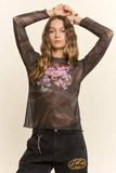 Camo Peace Floral Sheer Mesh Top