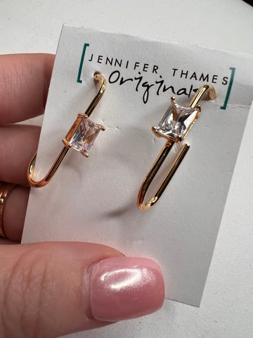 Jennifer Thames Rhinestone Paperclip Earrings