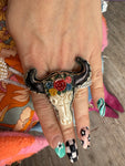 Tibetan Carved Steer Flower Ring