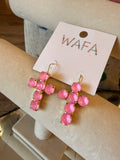WAFA Pink Grace Crystal Cross Earrings