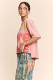 DT50368-GARMENT WASHED LOVE PRINTED SHORT SLEEVE TOP: Pink / M
