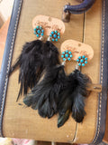 Turquoise Bloom Black Feather Earrings by A Rare Bird