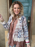 Soft Horizon Plaid Button-Up Top