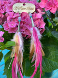 Long Pink Feather Earrings