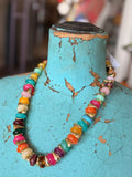 “Golden Confetti Bead Necklace” by Jennifer Thames Originals)
