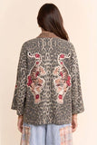 Tiger Embroidered Leopard Kimono Jacket: Beige Multi / S-M-L(2-2-2)