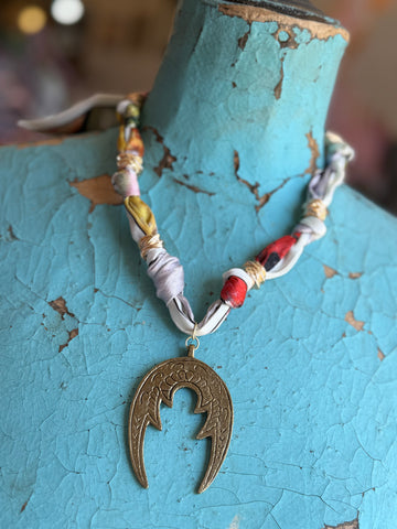 Etched Crescent Scarf Necklace - Jennifer Thames Originals