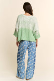 DP67033-FLOWER PRINT WIDE-LEG CULOTTE PANTS: Denim Blue / M