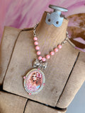 Butterfly Belle Silver Bow Portrait Necklace