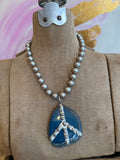 Natural Teal Stone Soldered Peace Necklace