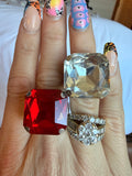 Cushion Stone Ring - Red or Clear
