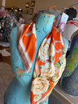 A Rare Bird Wild Rag - Orange w Ivory Roses