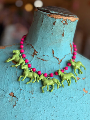 Green/Pink Pony Parade Pearl Necklace