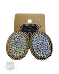 806 Medium oval earring with crystals: Silver Clear