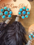 Turquoise Bloom Black Feather Earrings by A Rare Bird
