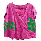 Vintage Style Tee with Tiger Graphic on Front and Back: Pink