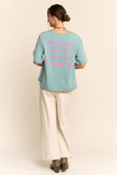 DT50368-GARMENT WASHED LOVE PRINTED SHORT SLEEVE TOP: Pink / S