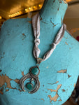 Authentic Turquoise Squash Blossom on Ivory Twilly