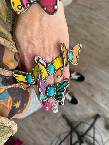 🦋 “Butterfly Garden Ring” – Art by Amy Adjustable Statement Ring