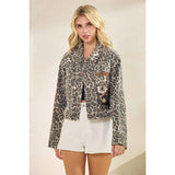 Leopard Denim jacket with back contrast: FLORAL SEQUINS / M