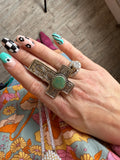 Tibetan Carved Cross Turquoise Ring