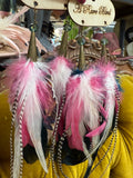 A Rare Bird Pink/Teal Feather Earrings