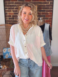 Ivory/Pink Gauze & Crochet Top