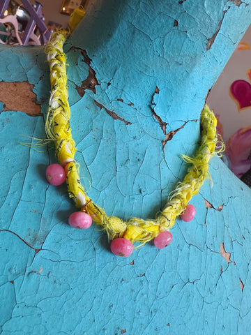 Yellow Pink Agate Bandana Necklaces by Lady the Brand