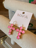 WAFA Pink Grace Crystal Cross Earrings