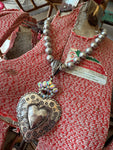 Heart AB Crystal Crown Necklace on Navajo Pearls