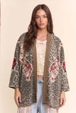 Tiger Embroidered Leopard Kimono Jacket: Beige Multi / S-M-L(2-2-2)