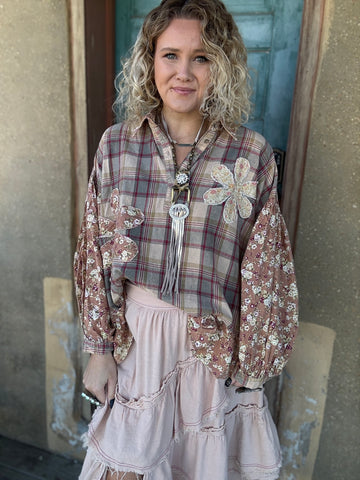 🍁 Wildflower Patchwork Peasant Top