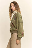 Vintage Holiday Graphic Washed Sweatshirt: Olive / S-M-L(2-2-2)