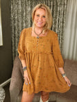 Terracotta Rosettes Gauze Dress