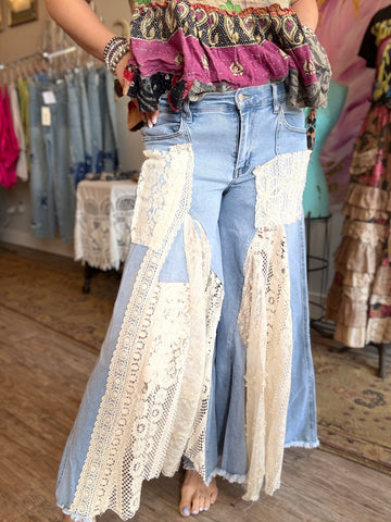 Boho Lace Wide Leg Jeans