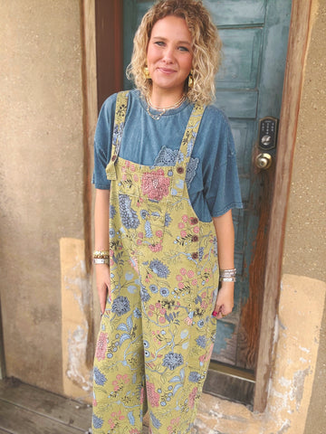 Sage Meadow Floral Overalls