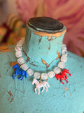 Wild Horse Bubble Necklace by Jennifer Thames Originals - White R/W/B