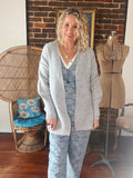 Wool Blend Open Front Cardigan - Grey