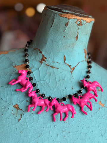 Pink/Black Pony Parade Pearl Necklace