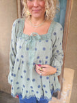 Willow Bloom Bow Embroidered Peasant Blouse