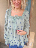 Willow Bloom Bow Embroidered Peasant Blouse