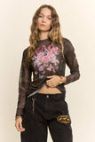 Camo Peace Floral Sheer Mesh Top