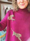 Plum Cheetah Mock Neck Sweater