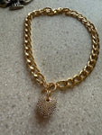 Gold Rhinestone Heart Chain Necklace