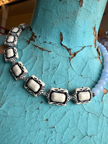 Lady the Brand Split Necklace – Black and White with Cloud Bead