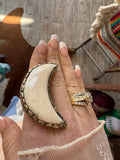 Carved Bone Half Moon Ring